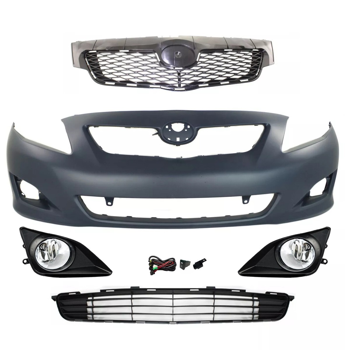 Direct Fit Lower Grille With Fog Lights For 2009-2010 Toyota Corolla – Easy Upgrade, Halogen Bulbs Included