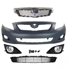 Fit For 2009-2010 Toyota Corolla Bumper Cover Upper/ Lower Grille+Fog Lights