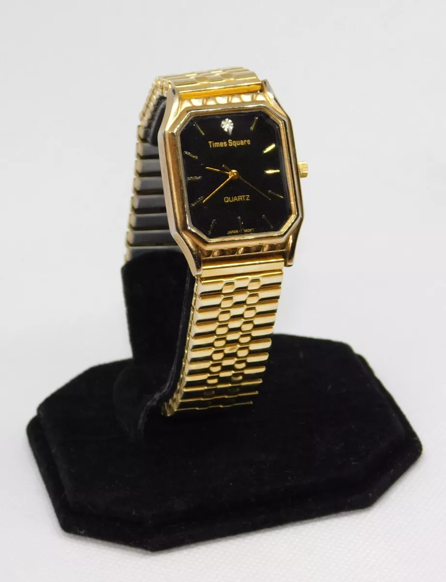 Vintage Fada Industries Times Square Gold Tone Stretch Band Watch