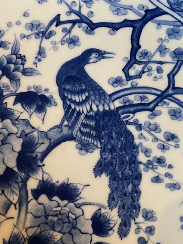 Vintage Andrea by Sadek Blue and White Peacock Collection 10" Serving Bowl Japan - Picture 2 of 12