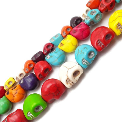 Multi-Color Howlite Turquoise Skull Beads 6x8mm 8x10mm 10x12mm 15.5'' Strand