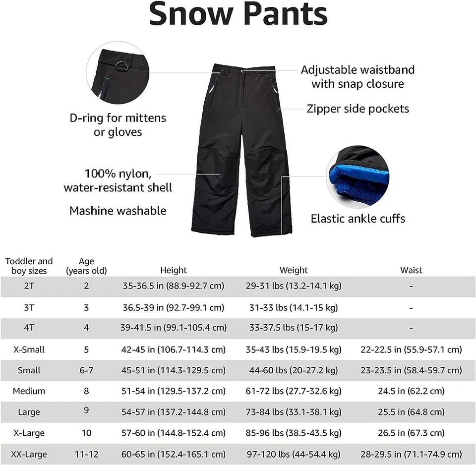 Boys' Water-Resistant Snow Pants, Light Brown, Small - Image 3 of 3