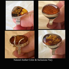 BALTIC MULTICOLOR or HONEY AMBER STERLING SILVER MODERN HANDMADE RING