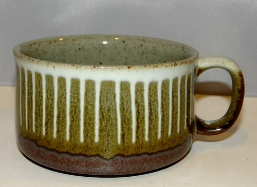 Hand Decorated Soup Mug Bowl Cup Brown Speckled StonewaCerre Vintage Mid Century