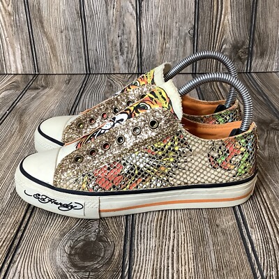 Ed Hardy Tiger Tattoo Graffiti Art L Sneakers Net Overlay Shoes Womens Size 