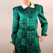 Vintage Horchow Silk Dress Green Long Sleeve Womens Sz 10 
