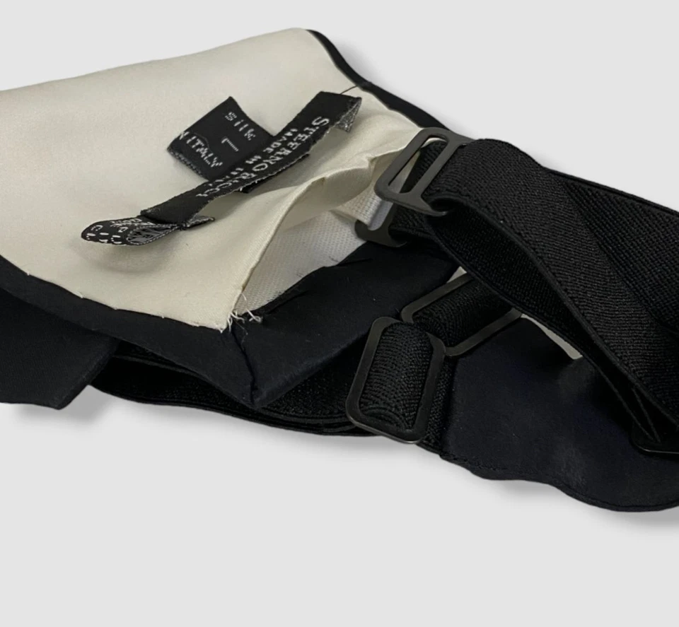 $755 Stefano Ricci Men's Black Diagonal Pleated Silk Cummerbund Sash Size L - Image 2 of 2