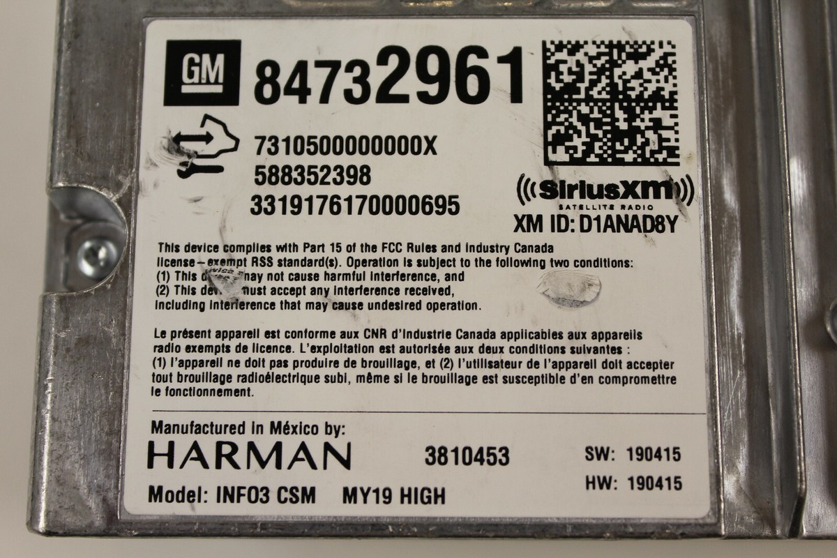 GM Radio/WiFi/BlueTooth, OEM Part# 84732961 Supersed# 84629163 