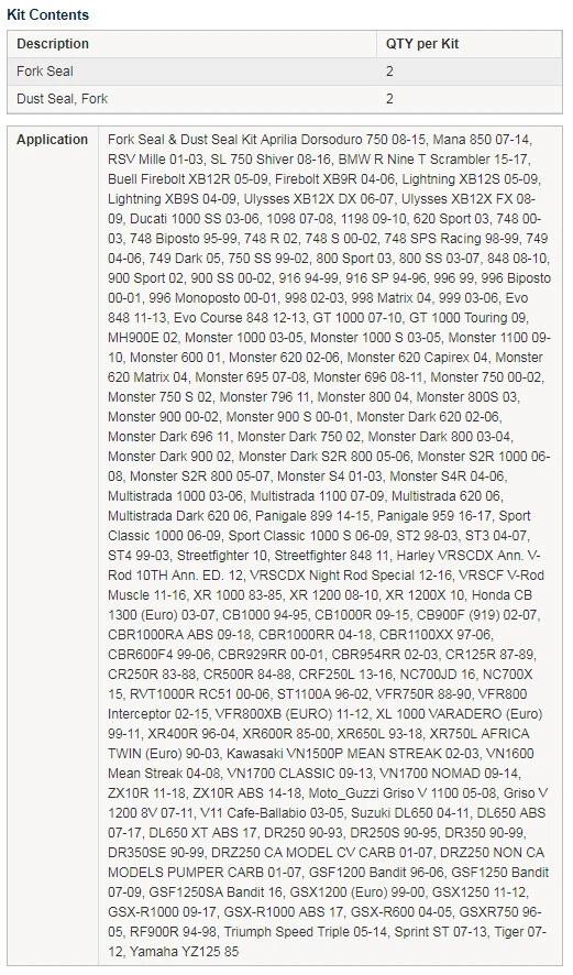 Kit de vedação de óleo/poeira para garfo Ducati Monster 1000 03-05 43x54 - Imagem 4 de 4