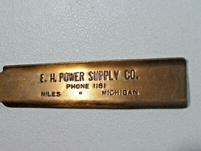 Vintage Metal Advertising Letter Opener E.H. Power Supply Co. Niles MIchigan