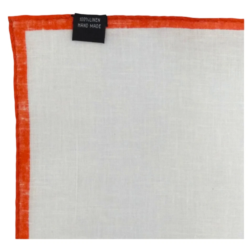 Mens White Linen Handkerchief Pocket Square Burnt Orange Wider Border Hanky 13" - Image 4 of 4