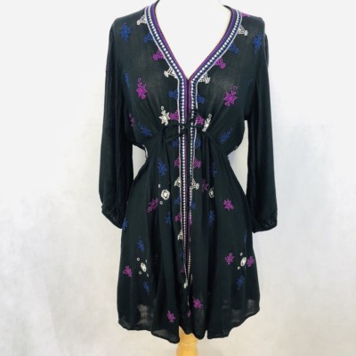 Free People Embroidered Peasant Long Sleeve Boho Dress Embroidered Tunic  Top SP | eBay