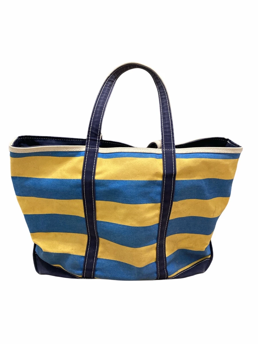 Vintage LL Bean Boat And Tote Striped Yellow Blue Bag Canvas