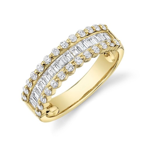 14K Yellow Gold Channel Set Baguette Diamond Ring Womens 1.36CT Round ...
