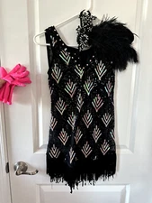 Weissman CL blk,silver rhinestone sequined flapper dress with headpiece