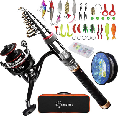 Fishing Pole Kit, Carbon Fiber Telescopic Fishing Rod and Reel Combo with Spinni