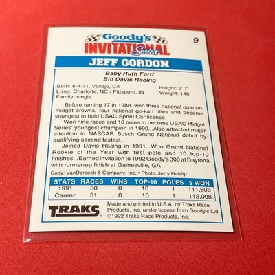 Jeff Gordon .. 1992 Traks Goody's Card 9 | eBay