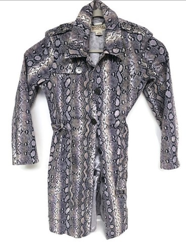 Michael Kors Grey Snakeskin Print Long Belted Trench Coat Medium EUC! MSRP $225