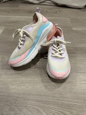 Nautica Girls Sz 1 White w/ Pastels Walking Running Lace Up Sneaker Activewear