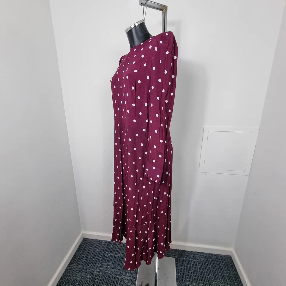 M&S COLLECTION Ladies Berry Red & White Spot Midi Dress L/S Size UK 14 - Image 3 of 4