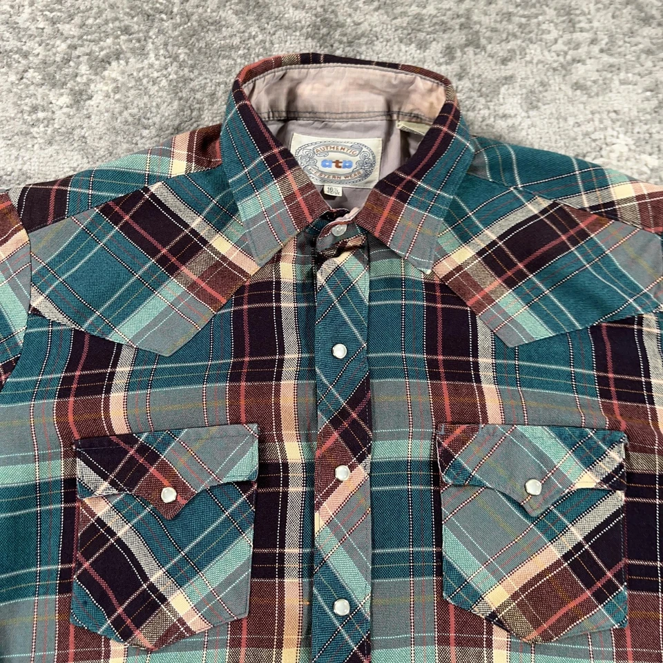 Camisa vaquera vintage ATP Western para hombre 16,5 grande a cuadros perla franela a presión años 90 Foto 2 de 4