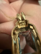 14K Yellow Gold Cable Chain Necklace Blue Rectangular Bezel Pendant Spring