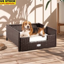 Comfortable Rattan Dog Sofa Bed Indoor Outdoor Easy Clean Durable Design New