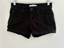 No Boundaries Womens Solid Black Roll Cuff Zip-Fly Super Stretch Cotton Shorts 9