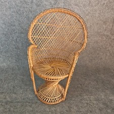 Vintage Mini Boho Wicker Small Peacock Fan Chair 16" H. Plant Stand Doll Rattan