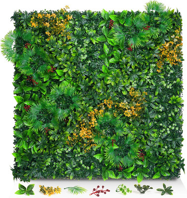 Artificial Grass Wall Panels with Tropical Leaves - 16 Pcs Green Decor
