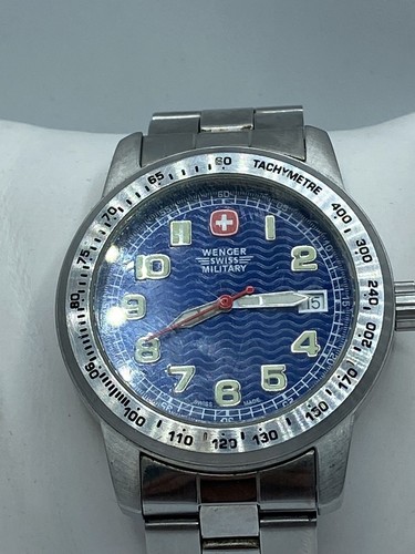 WENGER SWISS MILITARY Tachymetre Blue Dial Date Men's Stainless Steel Watch