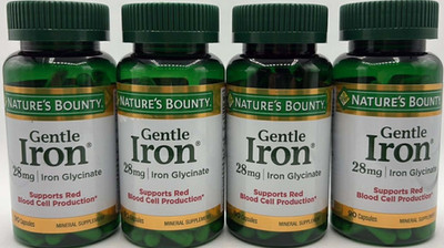 4PK Nature's Bounty Gentle Iron 28MG Iron Glycinate ~ 90 Capsules EACH ~EXP 7/28