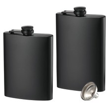 2 Pack Hip Flasks for Liquor, 8 Oz & 12 8 & 12 Oz, Matte Black