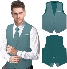 Mens Linen Suit Vest Casual Waistcoat and Necktie  Pre-tied Bowtie Set