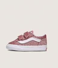 VANS Girls Pink Glitter Hook Loop Low Top Sneakers 6.5c Athletic Comfort