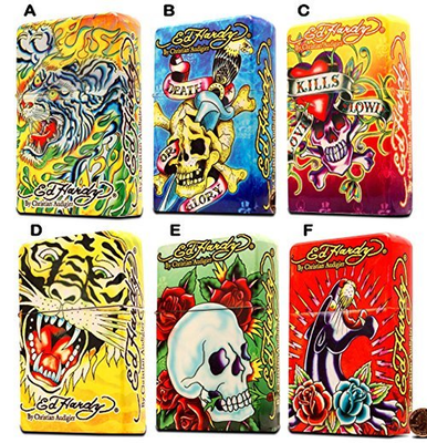 1 Ed Hardy Jumbo Oil Lighter Cigarette Oversize,Flint Flip Top