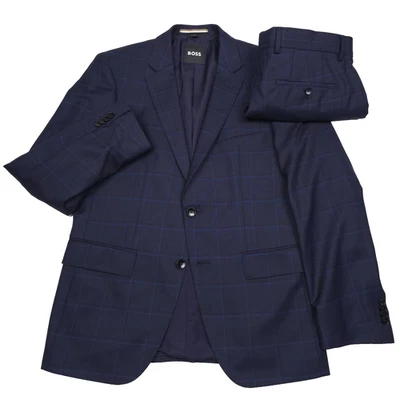 Hugo Boss Huge-224 Wool Suit Mens 38R Slim Fit Dark Blue Tonal Plaid Super 130s - Image 1 of 4