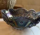 Antique Imperial Daisy And Button Amethyst Carnival Glass Fruit Bowl 10 Inches