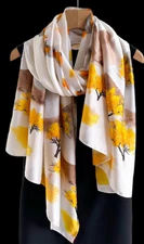 100% Silk mulberry Scarf Women shawl Wrap neckerchief floral coffee yellow MY225