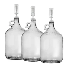 Home Brew Ohio One Gallon Glass Jug with 38mm Cap with Hole and Airlock Set of 3