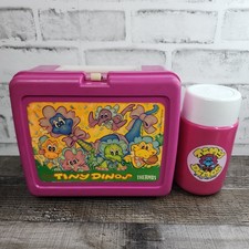 RARE Guy Gilchrists Tiny Dinos Vintage Pink W/ Thermos Lunchbox Pail Box 1987