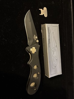 Fighter Plus Stainless Steel Black Folding Pocket Knife Plain Edge Liner