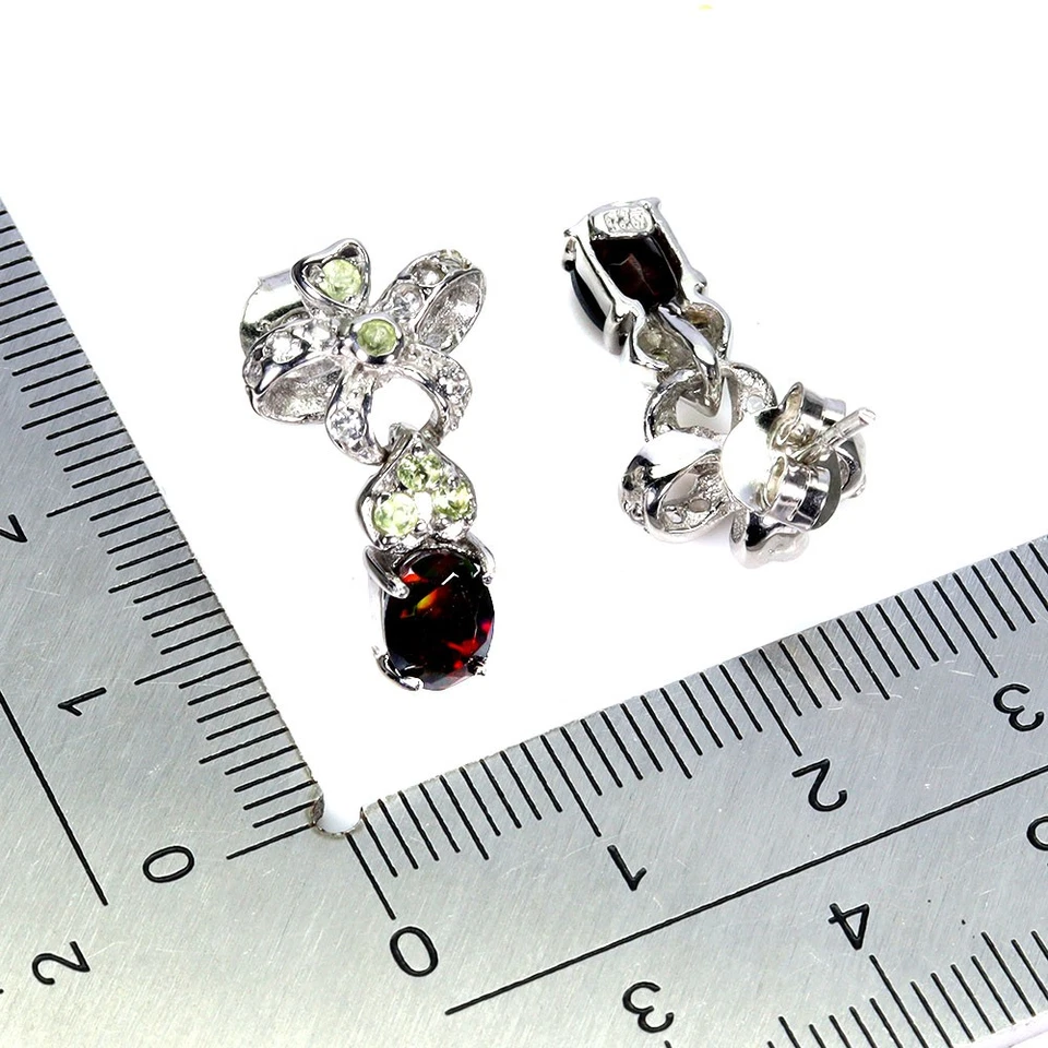 Pendientes de plata de ley 925 ovalados ópalo negro 7x5 mm peridoto piedras preciosas joyería Foto 3 de 4