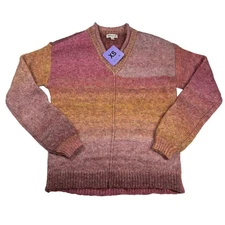 Briggs V Neck Sweater Womens XS - S Fall Orange Ombre Knit Pullover Soft NWT