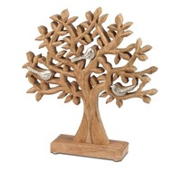 Dekoobjekt Lebensbaum Mit VöGelchen H. 33Cm Aus Alu + Mango Holz Formano