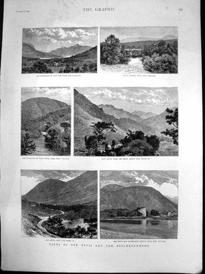 Alter Druck Ansichten Ben Nevis Glencoe Ballachulish Spean Brücke Glennevis1885 19.