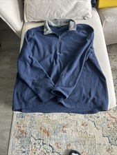 Lands  End Mens 2XL Quarter Zip Fleece Sweater Blue w/ Grey Trim 50-52