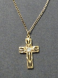 Estate-Gold Tone-Fine Jewelry Cross Pendant Vintage Necklace-Item 542