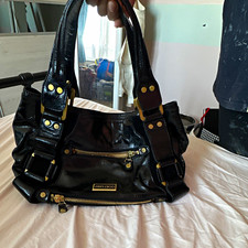 Jimmy Choo Black Leather Shoulder Bag Zip Closure Gold Hardware Inner Pockets