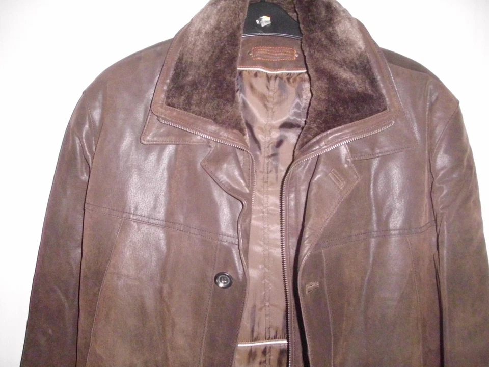 S007 Canda Kräftige Lederjacke mit abnehmbarer Lammfelleinlage braun Gr. 50 - Bild 4 von 4